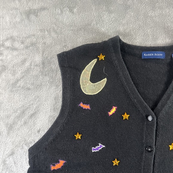 Vintage Karen Scott Vest Women's XL Halloween Witch Spooky Bat Moon Owl Cute - Picture 6 of 16